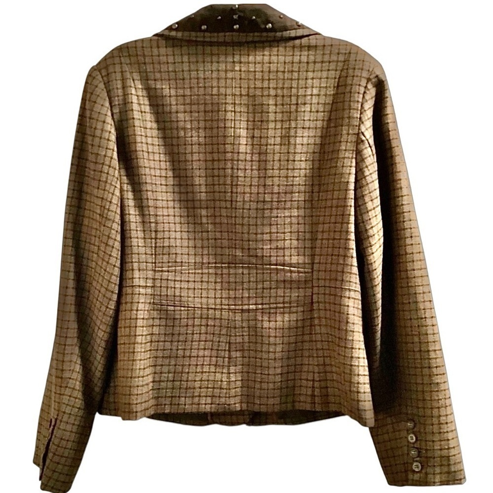 Sundance Brown Plaid Wool Blazer Jacket Studded Collar Women's Size 2 or 4 Lined - Picture 6 of 16